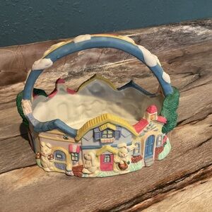 Vtg ABC Distributing Easter Basket Ceramic 1995 Colorful w Rainbow handle